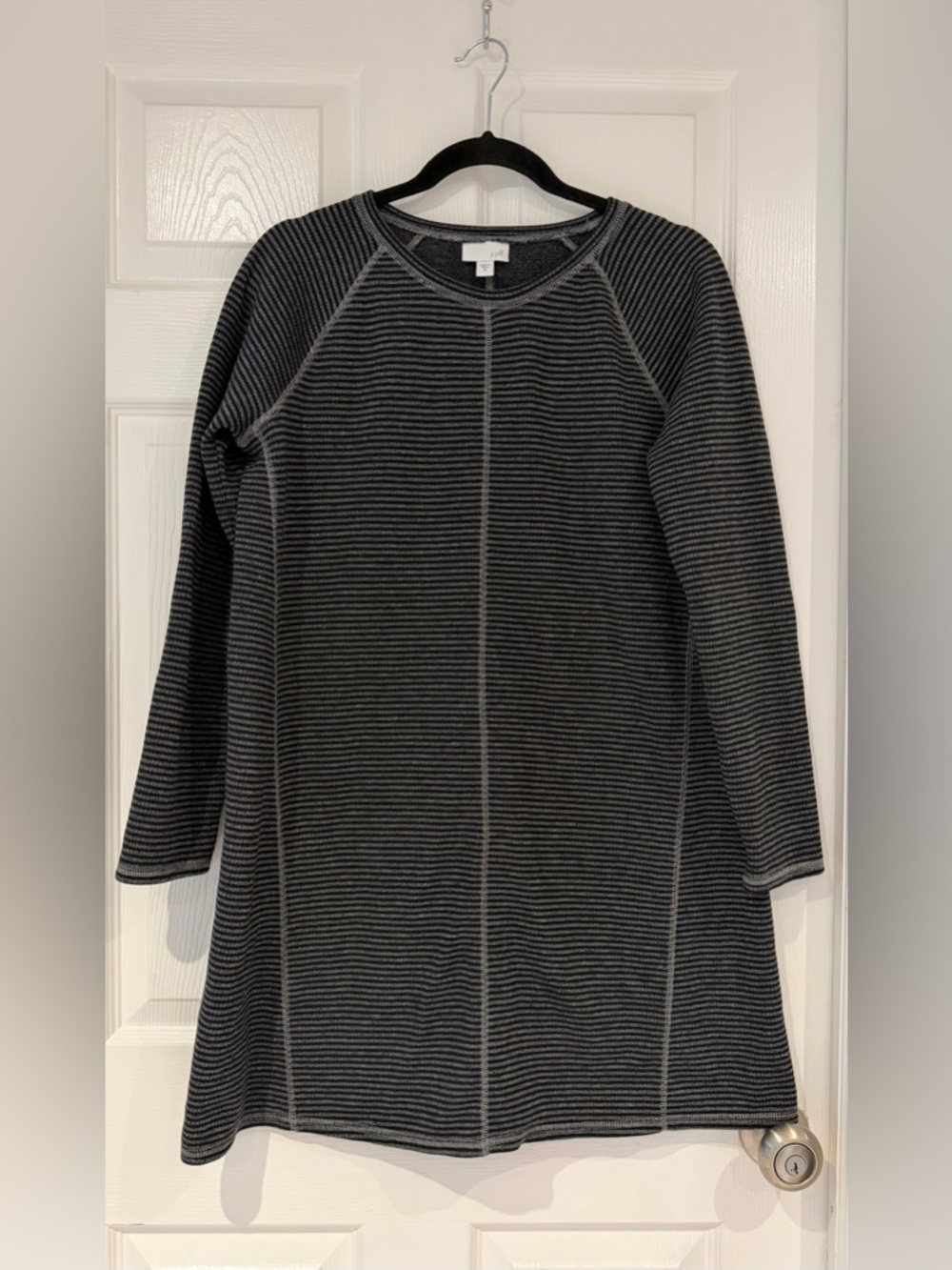 J.Jill Black Gray Striped Knit Dress M Soft‎ Cotton Blend Long Sleeve Minimalist
